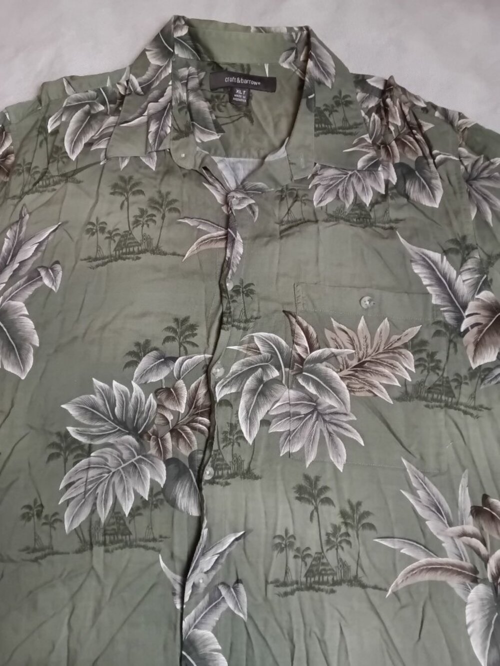 Croft & Barrow XLT Shirt Tropical Palm Leaf Print Olive Green